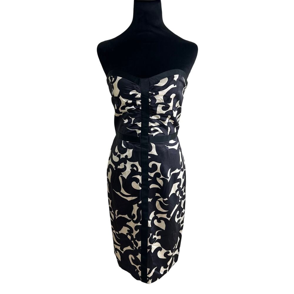 Milly New York Silk Dress SZ4 Strapless Sheath Black White Designer Occasion - Picture 6 of 12